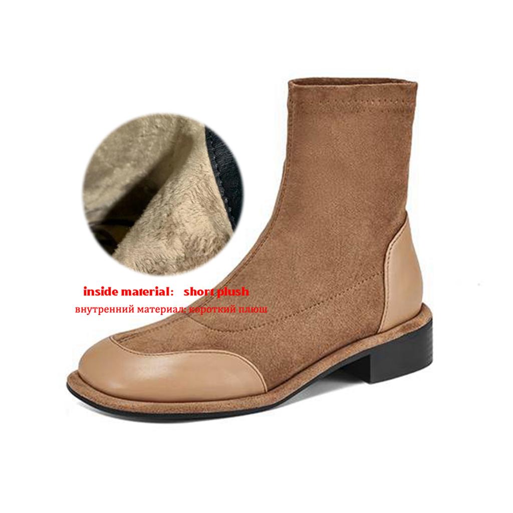 Krazing Pot Flock Autumn Winter Shoes Low Heels Size 43 Stretch Boots Back Preppy Style Street Wear Elastic Ankle Boots