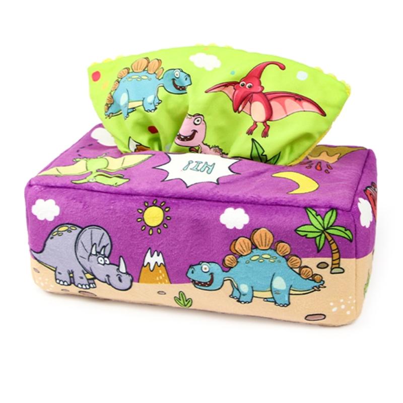 Tissue Box Toddler  Toy Babies Sensory Toy with Crinkle Paper & Rainbow Dance Scarves Infants Learning Toy