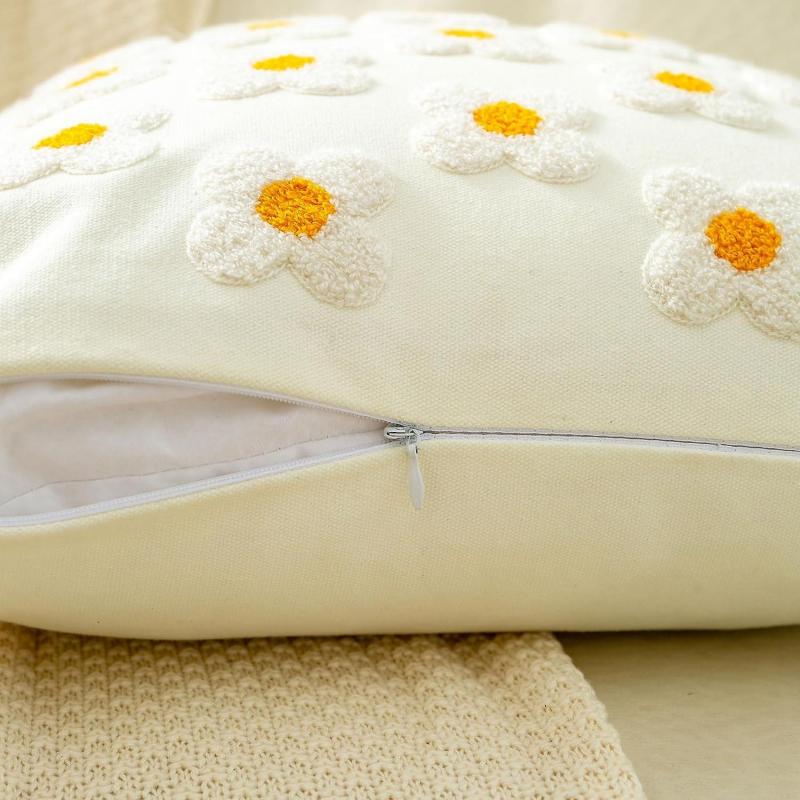 Pillow Covers 18x18,throw Pillow Covers Set Of 2,100% Cotton Floral Couch Pillow Covers,cream- Perfect For Living Room,bedroom