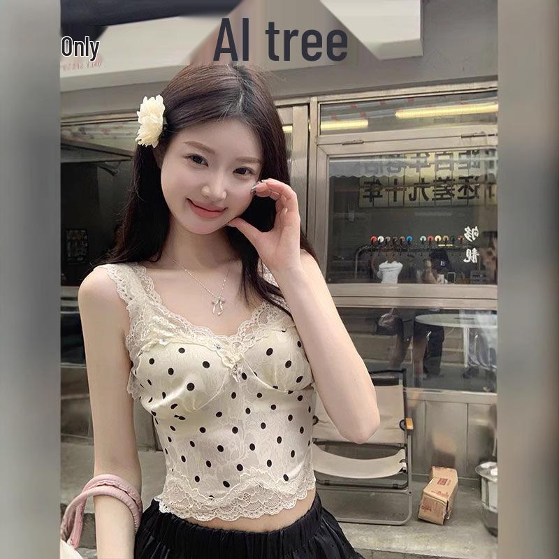 Chic Polka Dot Lace Camisole: French-Style Summer Top for Women