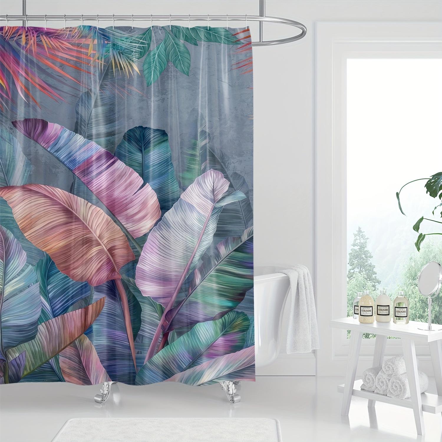 

1Pc Tropical Leaf Print Shower Curtain - Vibrant Pink, Green & Blue Polyester Fabric, Machine Washable, All-Season Bathroom Deco W60H190(CM)-1 Pcs