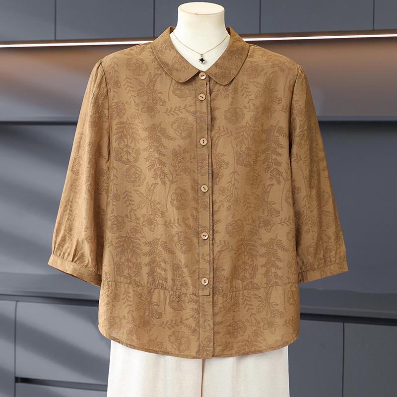 Middle-Aged Women s Summer Loose Fit Button-Up Shirt 4XL