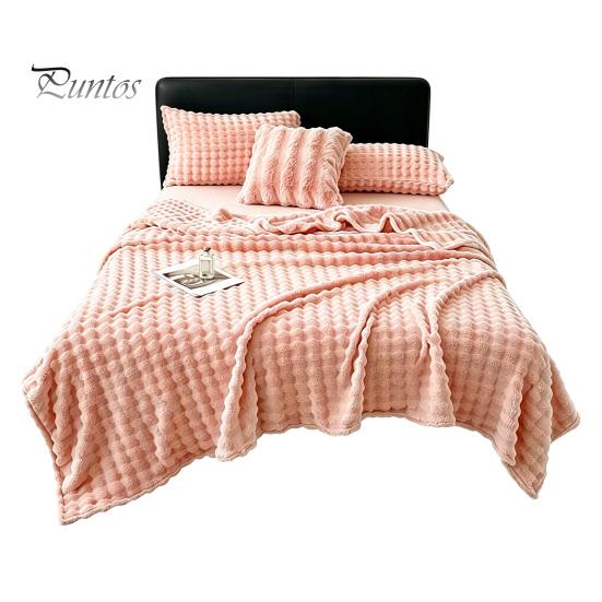 Comfortable Couch Throw Soft Plush Blanket, 3D Bubble Rabbit Fur Texture Thickened Thermal Throw, Double-Sided Milk Velvet Warm Blanket for