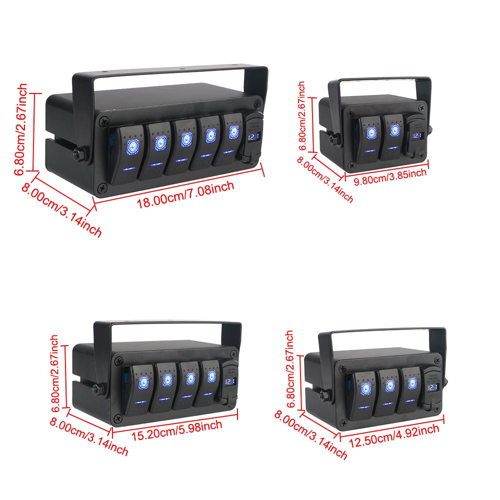 DC 12V/24V 2/3/4/5 Gang Biltilbehør Bil Marine Strømbryter PD+QC Hurtiglading Bryterpanel Digitalt Voltmeter