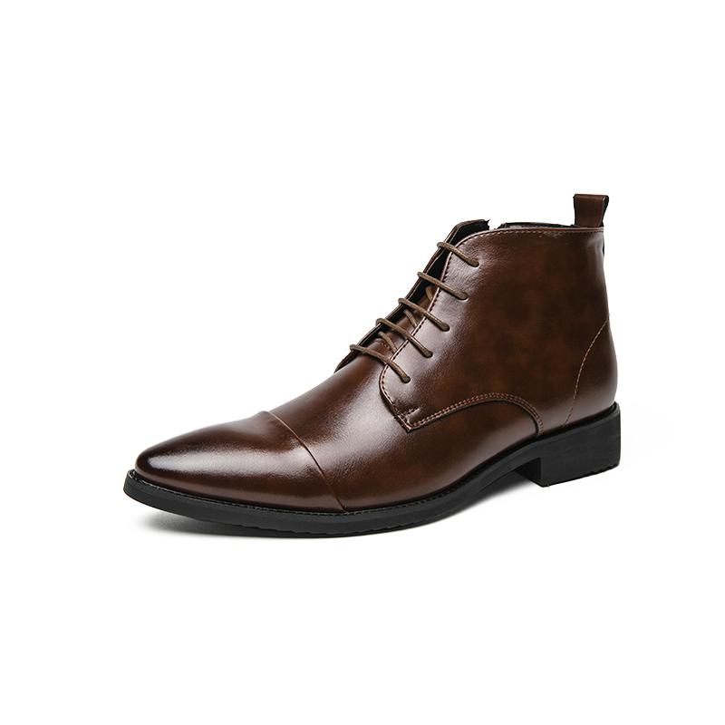

Мода 2025 Мужские повседневные ботильоны Высококачественная кожа Боковая молния Деловые ботинки челси Британский стиль Удобная мужская обувь Большой размер 38-48 48 коричневый