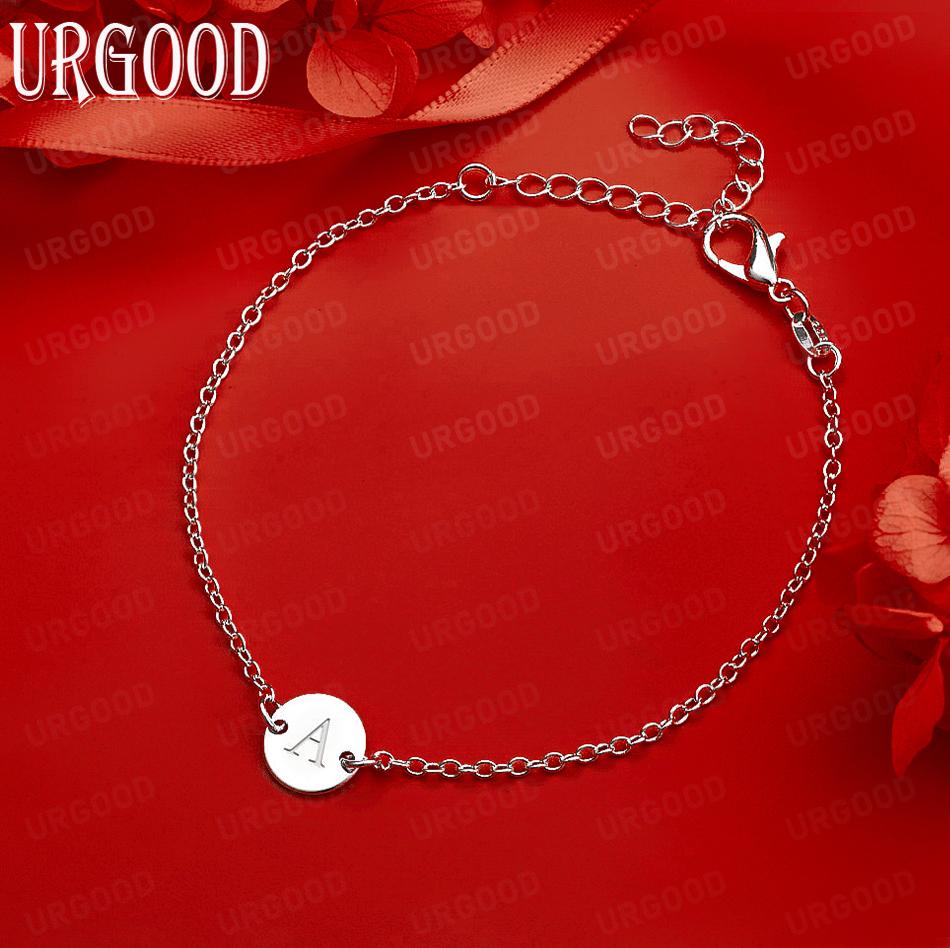 925 Sterling Silver Round Plaque Letter Side Chain Exquisite Bracelet Gift Jewelry 20CM