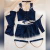 Women Sexy Sheer Mesh Lingerie Dress Set With Chain Halter Neck And Gloves 4 Piece Lingerie Set
