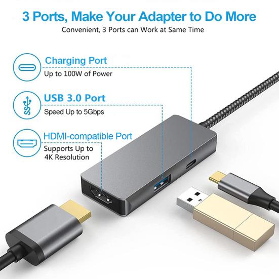Dokovací stanice TYPE-C na HDMI-kompatibilní 4K Plug and Play Přenosná Vysokorychlostní přenos Rychlé připojení Počítačový 3v1 Hub USB Základna Dokování