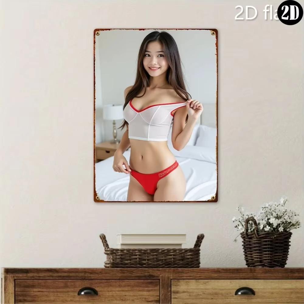 Arte da Parete in Alluminio 2D Figura Femminile Nuda Decorazione Metallica per Casa Soggiorno Camera da Letto