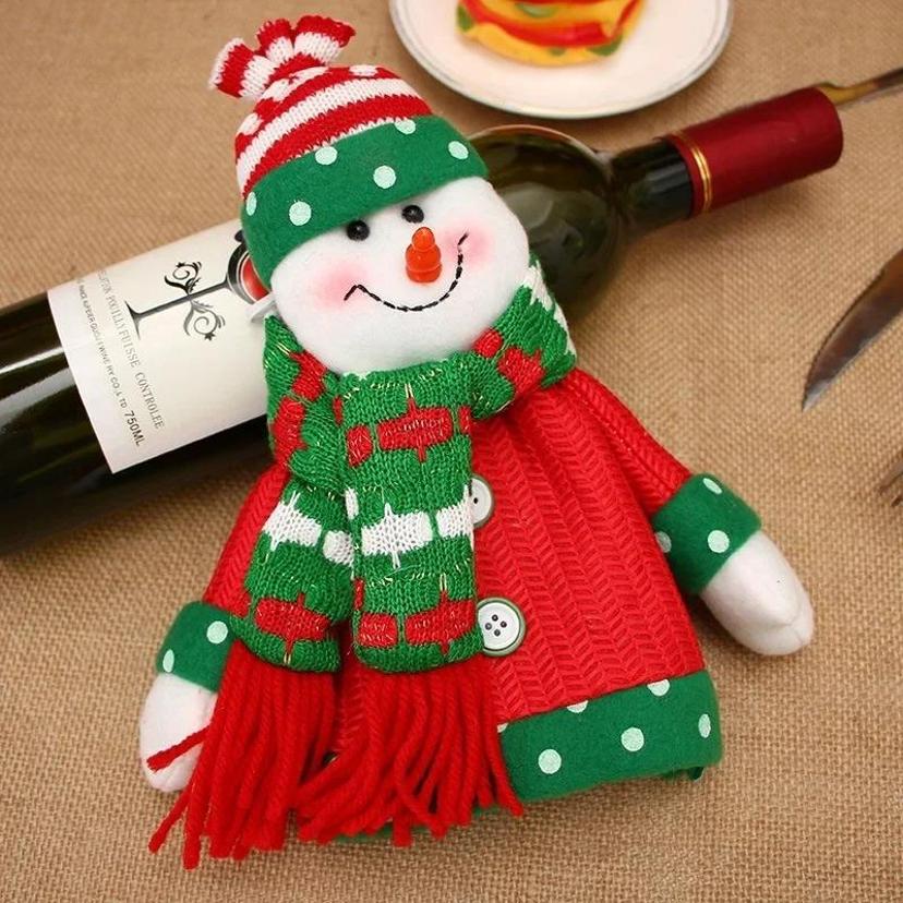 Christmas Home Party Decoration Holiday Supplies Christmas Red Wine Bottle Cover Santa Snowman Champagne Bottle Cover Accessorie