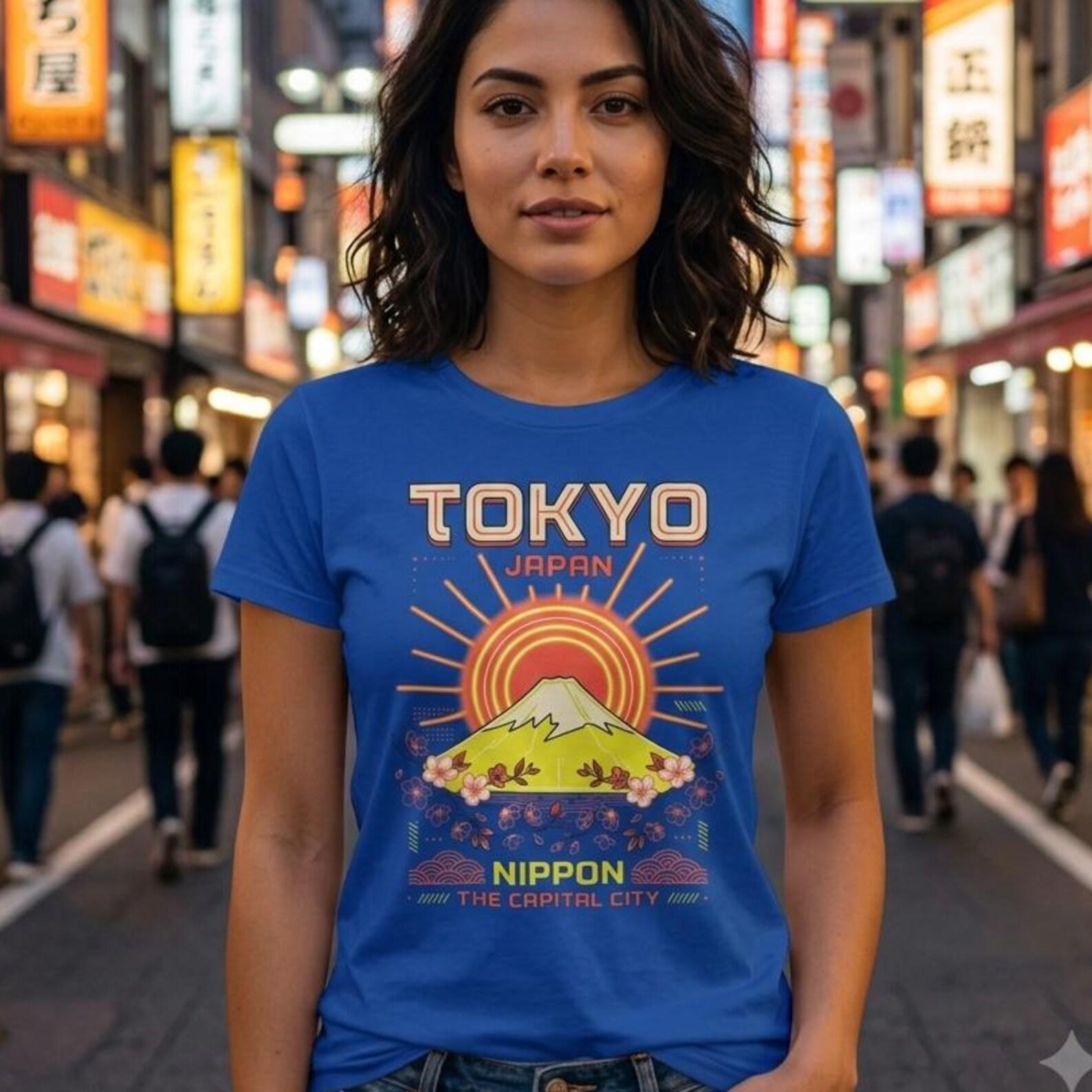 Tokyo Japan Retro Mount Fuji Cherry Blossom Graphic Tee | Unisex Travel Shirt M