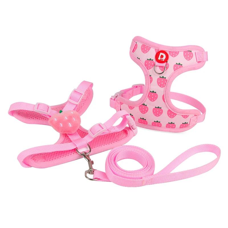 Cute Fruit Dog Cat Harness & Leash Set Adjustable Soft Puppy Kitten Walking Gear Breathable Summer Outdoor Accessories