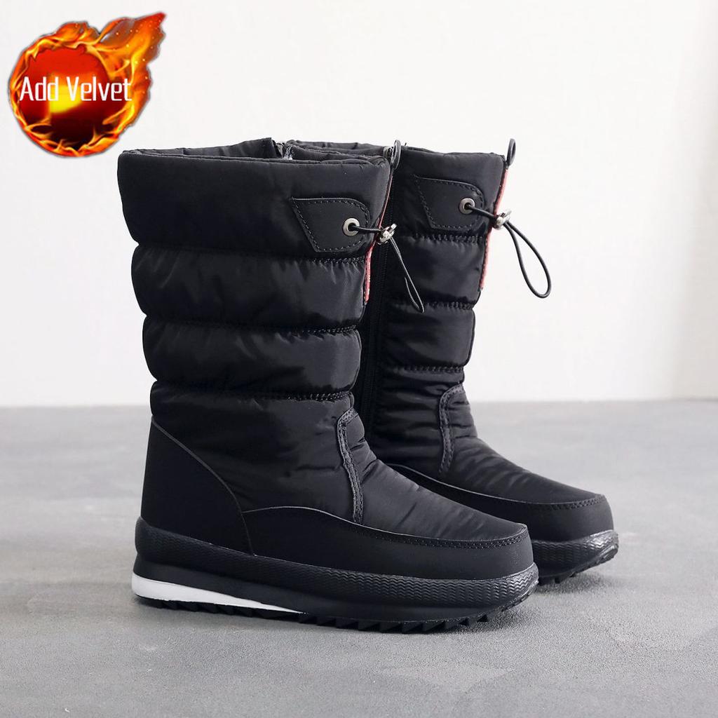 Waterproof Round Toe Platform Half High Plush Women'S Snow Boots Trend  Large Size Warm Winter Non Slip New In Ladies Shoes