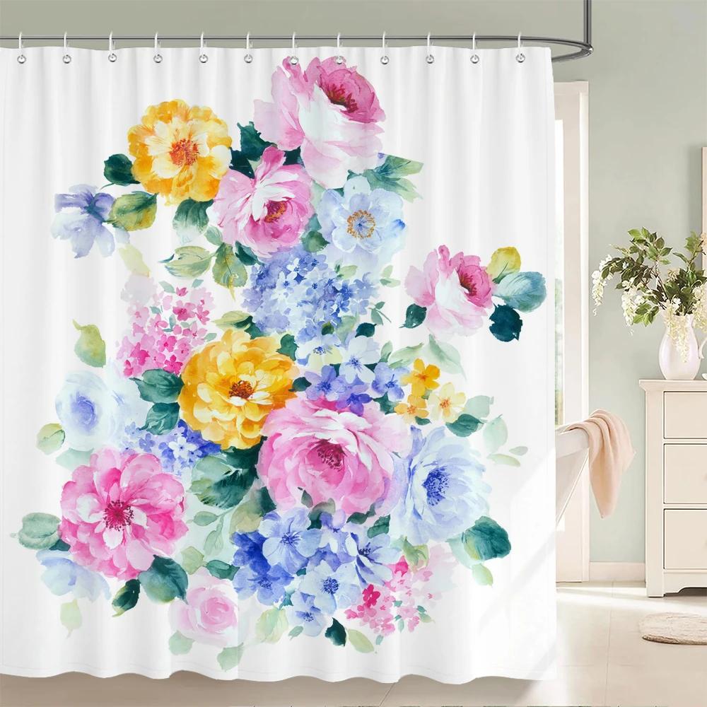 3D beautiful rose flowers printed bathroom curtain polyester waterproof with hooks home decor shower curtain bathroom screen