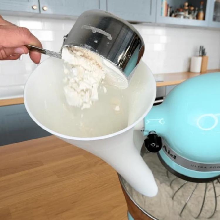 Space Saving Stand Mixer Accessory Flour Funnel For Smooth Ingredient Pouring Spill Proof Food Safe ABS Easy Baking
