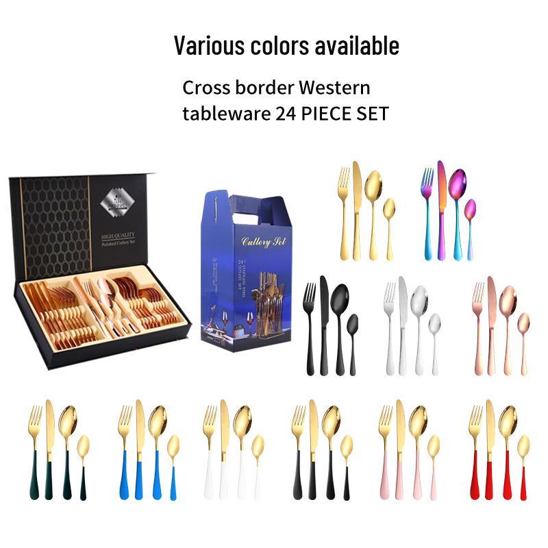 

Набор столовых приборов из нержавеющей стали из 24 предметов: Западный стейковый нож, десертная вилка и ложка Pendant 24-piece set (Black)