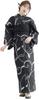 Dita Yukata-sett med Obi i svart og hvitt og lett å kle på selv, ingen gratis kvinners 5-dels (Heko Obi) Monoton, Enkel, Elegant, (Yunagi Gin,
