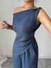 Elegant One-Shoulder Solid Color Women's Suit with Pocket Zipper Pants
