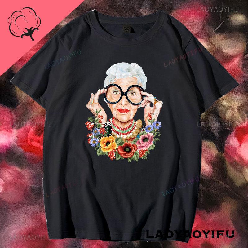 Iris Apfel Women Summer Printed Cartoon Art Tshirt Loose Casual Harajuku Streetwear Short Sleeve Cotton Female Tshirt Tops