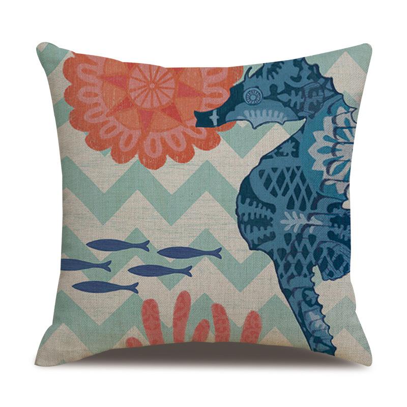 Linen Pillowcase Hand-painted Marine Cotton Linen Coral Seahorse Starfish Octopus Home Soft Furnishing Cushion Cover