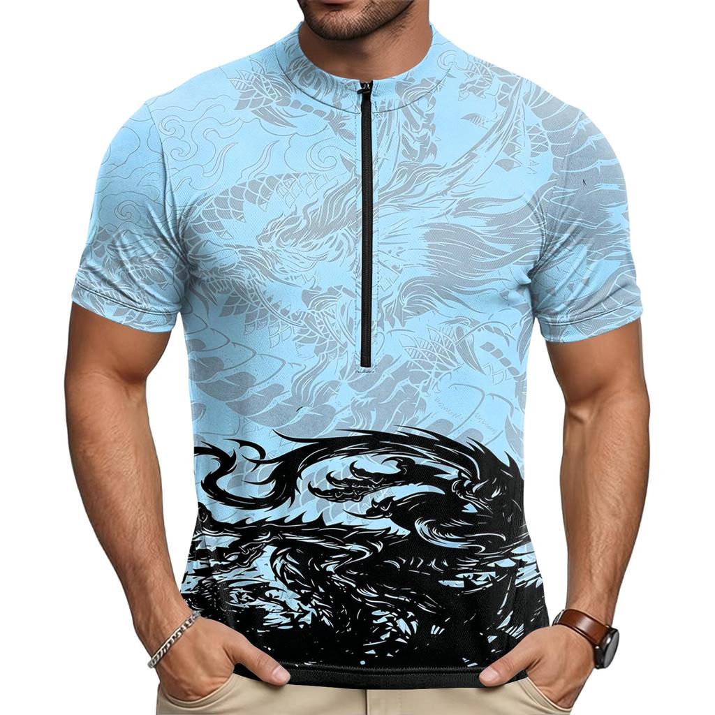 Herren Kurzarm Radtrikot Atmungsaktiv Schnelltrocknend Halber Reißverschluss Vorne Leichtes Stretch-Gewebe mit Aufgedrucktem Design für Outdoor-Sportarten