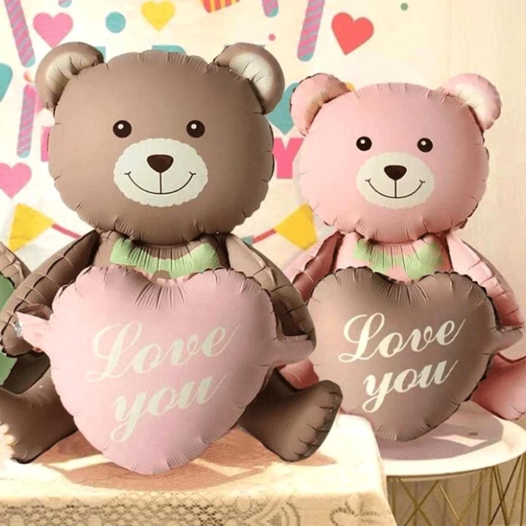 1pc 3D Cartoon Matte Heart Bear Aluminum Film Balloon - Birthday/Valentine's/Baby Shower Decor, Family Party Balloon Ornament