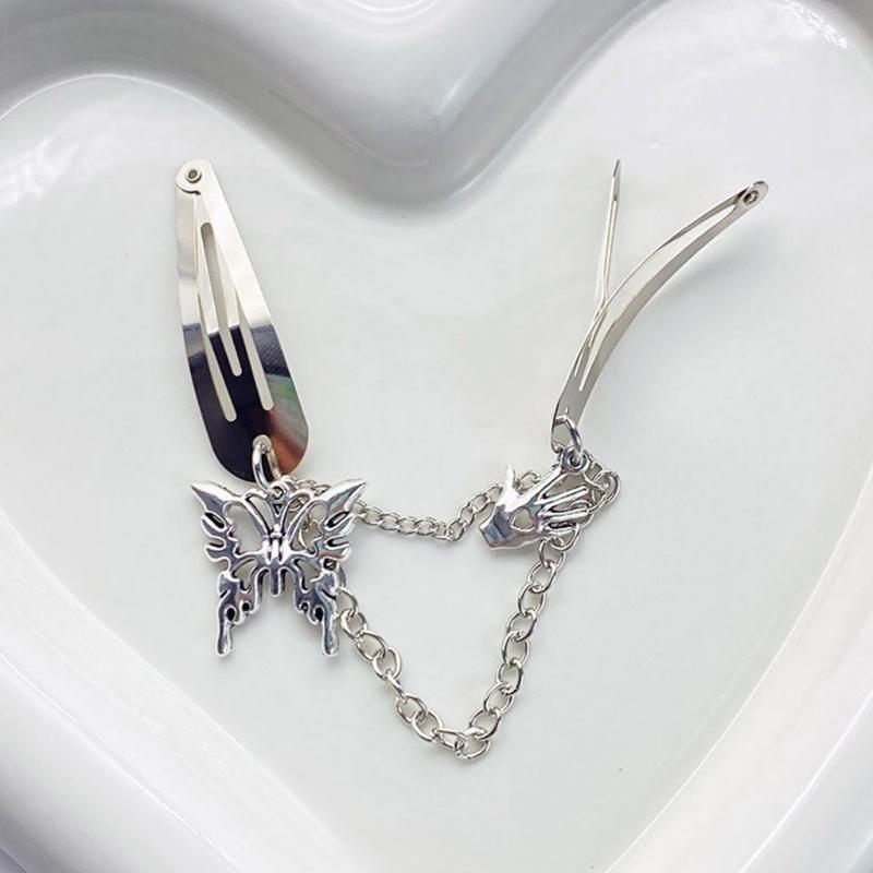 Gotyckie spinki do włosów dla kobiet Harajuku metalowe łańcuszki wsuwki do włosów dziewczęce punk motyle vintage akcesoria do włosów biżuteria Y2K