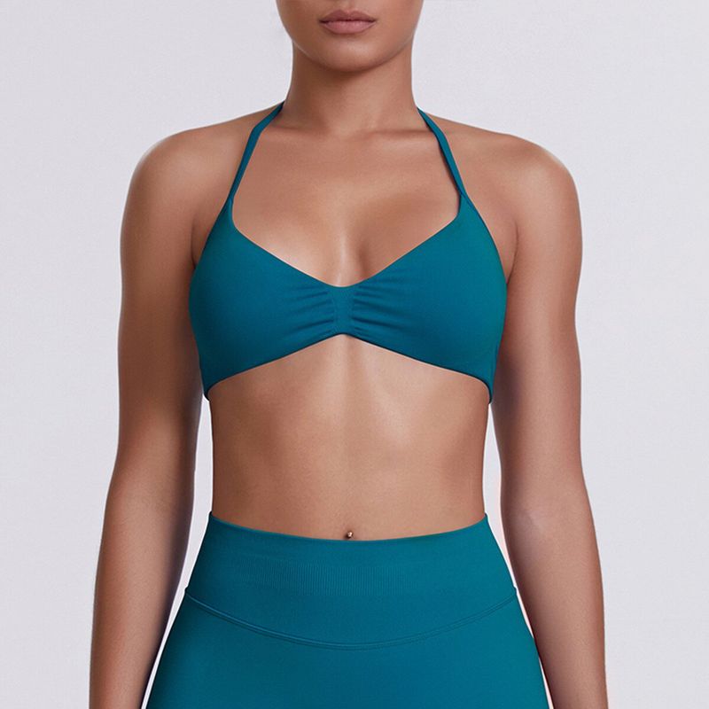 European and American Style Thin Strap Beauty Back Halter Sports Bra for Women, Pilates Yoga Tank Top, Seamless Fitness Underwear Camisole