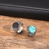 Mens Black Onyx Turquoise Signet Ring Stainless Steel Elegant Unisex Jewelry Accessory