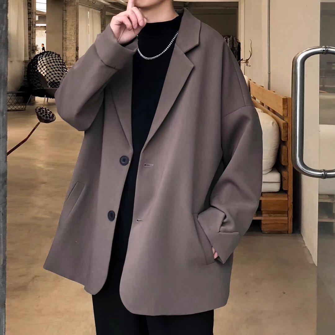 

2025 Унисекс Модный Повседневный Блейзер: Трендовый свободный крой, однотонный для мужчин и женщин XXL кофейный