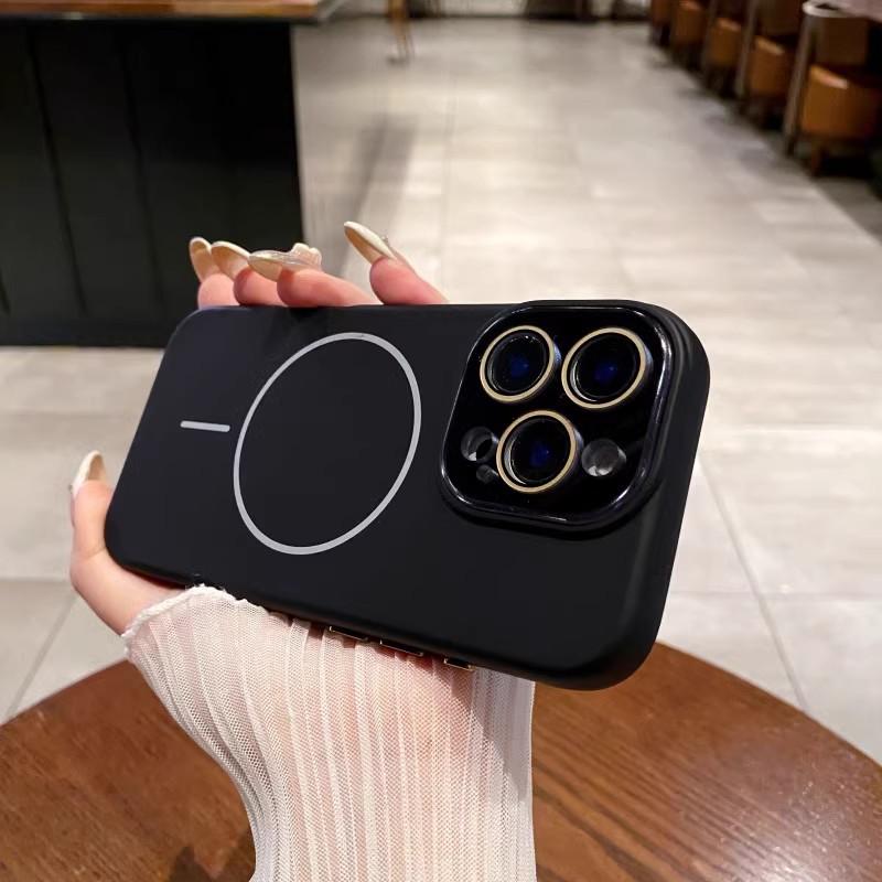Applicable To IPhone16 Liquid Matte Silicone Thin Circle Magnetic Suction Phone Case Apple 15 Lens Film Full Inclusive Protection Case