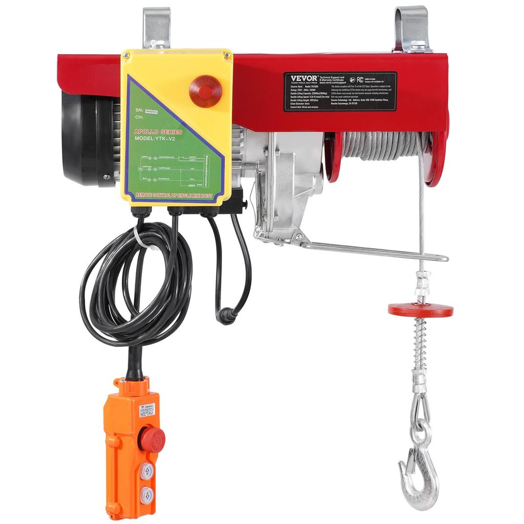 Electric Hoist Crane Winch 2200 lbs 328 ft Wireless & 14 ft Wired Remote