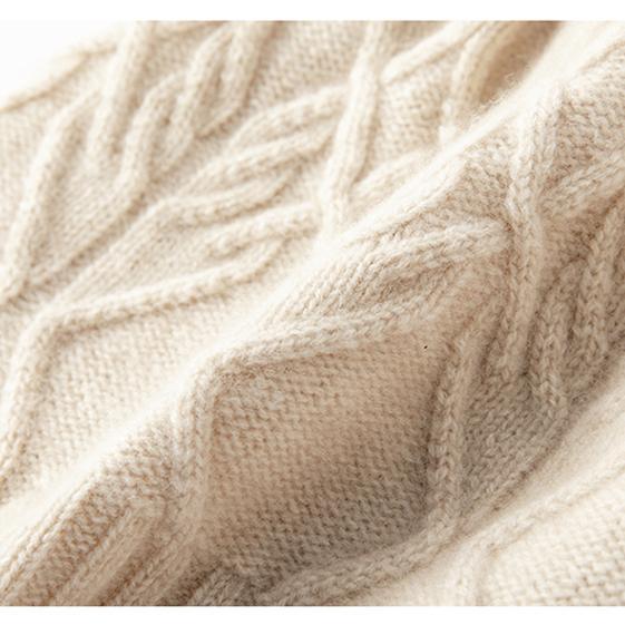 Cashmere Hat with Detachable Fox Fur Pompom, Cable Knit, Warm Ear Protection, Street Style for Autumn & Winter