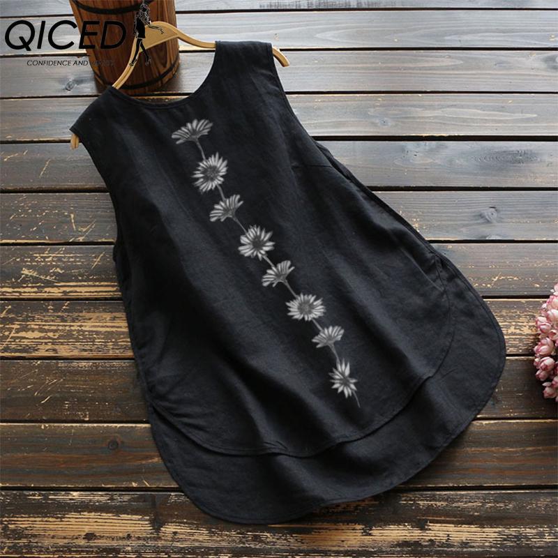 QICED Women's Fashion Casual Sleeveless O Neck Blouses & Shirts