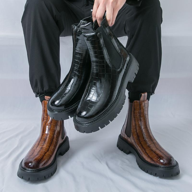 Mode Herrenstiefel Klassische Chelsea Boots Schwarz-braun Herren Dicksohlige Langlebige High-Top Mode Markenstiefel Outdoor Arbeitsstiefel Größen 38-46