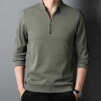 T-shirt a maniche lunghe da uomo primavera e autunno nuova mezza zip collo alto camicia base mezza età casual tendenza moda felpa da papà