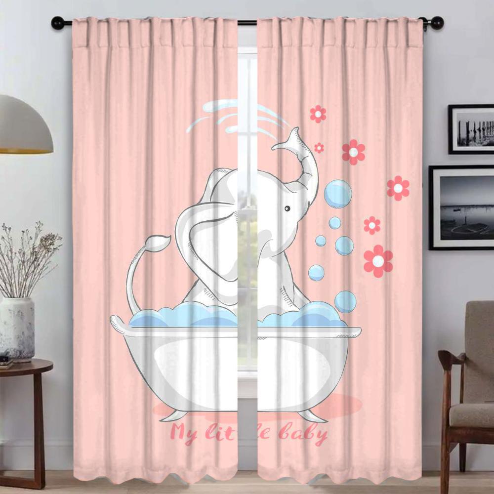 Elephant Carton Window Curtain for Room 2 Panel Shades Partition Anti-mosquito Curtains Home Interior Curtains Living Kitchen