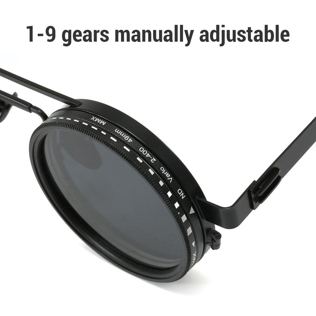 Adjustable Tint Sunglasses 9 Gears ND2-400 Round Polarized Sunglasses for Outdoor Adventures