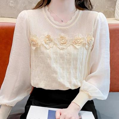 Nuova Collezione Primavera e Autunno di Camicie da Donna a Girocollo Floreali a Maniche Lunghe con Senso del Design