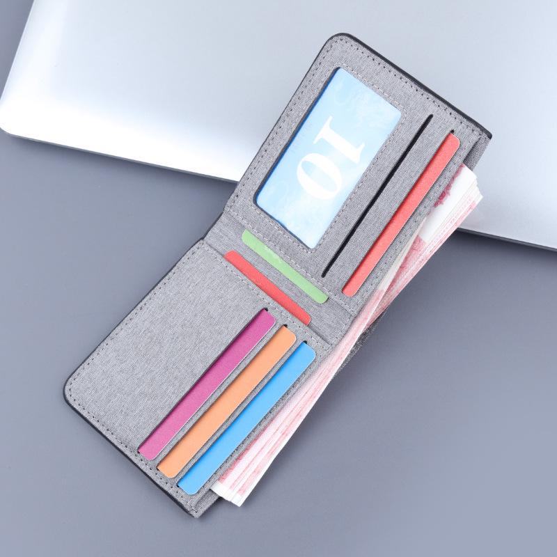Men's Ultra-Thin Canvas & Leather Short Wallet with Card Holder