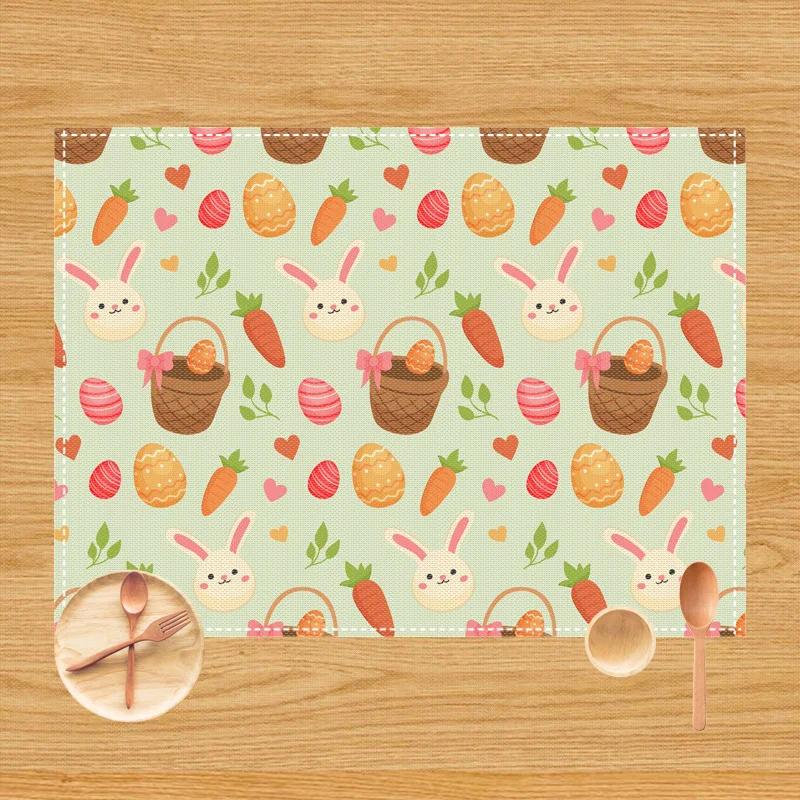 1PC Cartoon Rabbit Placemat Dining Table Decor Linen Tableware Coaster Kitchen Pads Accessories For Kids Birthday Party Easter