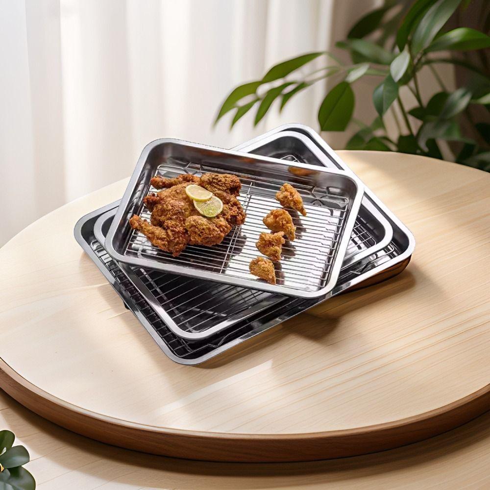 Removable BBQ Tray with Cooling Rack Oven Rack Stainless Steel Baking Pan  for Cooking Roasting