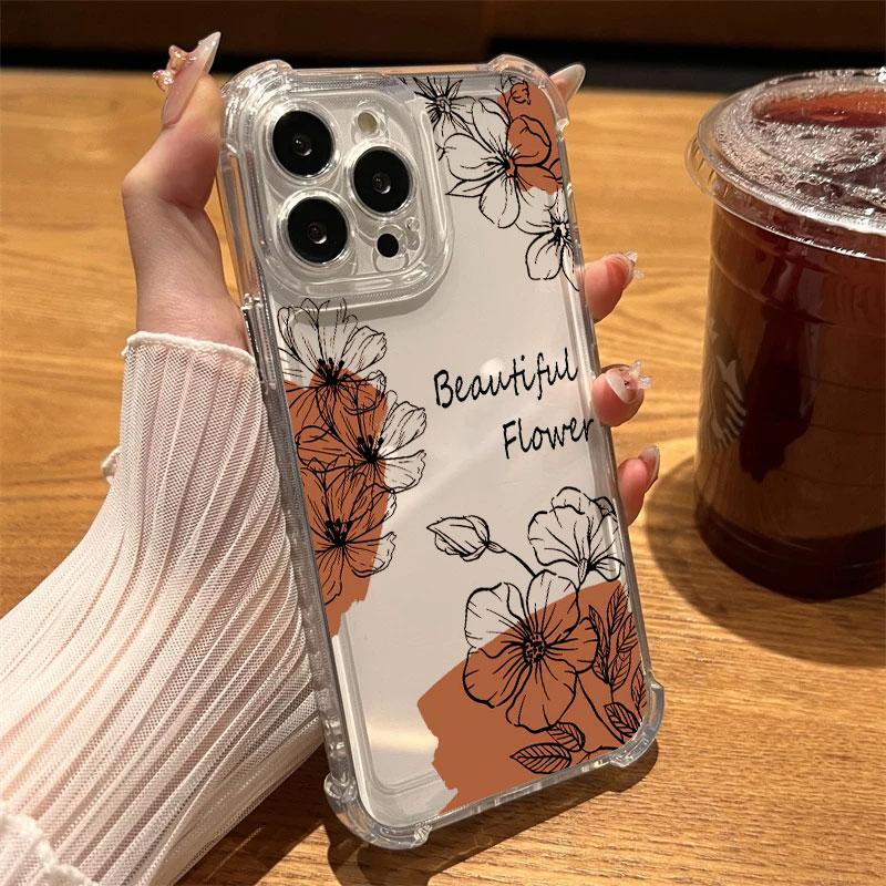 

Beautiful Flowers Leaf Phone Case Clear For iPhone 17 16 14 15 11 12 13 Pro Max 16E 15 16 Plus 17 Air Shockproof Anti-fall Cover iPhone 11