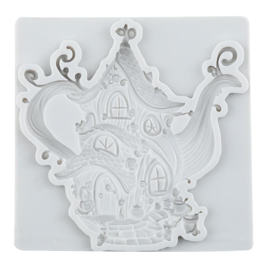 Fairy Garden House Silicone Mold Teapot House Fondant Molds Cake Decorating Tools Theme Cake Dessert Decorated Chocolate Candy Mold