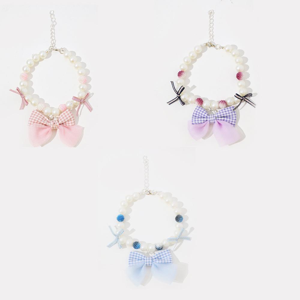 Pearl love pendant pet necklace, imitation pearl British lace pearl bow pet collar