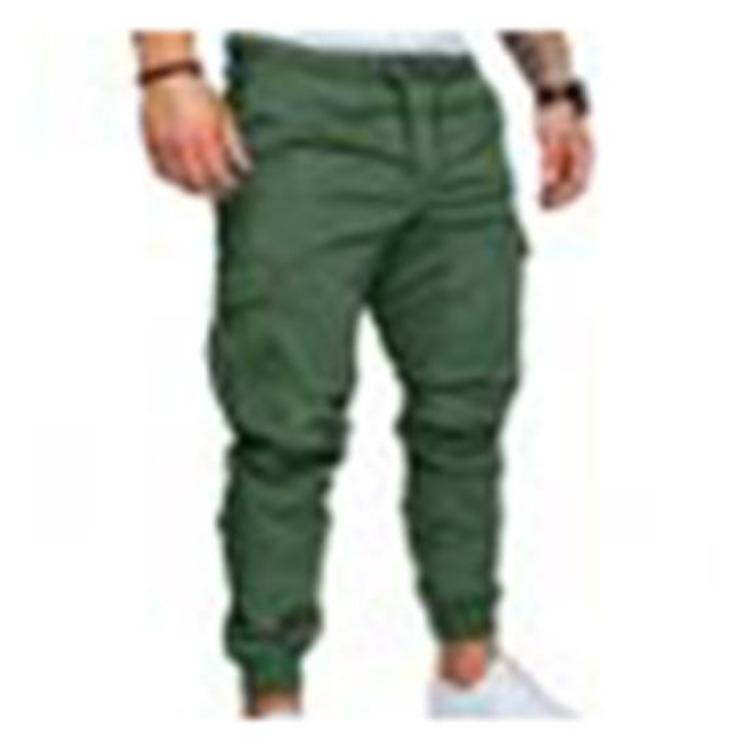 Skinny Cargo Pants Casual Men Solid Color Drawstring Waist Ankle Tied Pockets