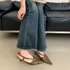 2025 Herbst neue Französische Ein-Wort-Schnalle spitze Zehenpartie hinten leer flacher Mund flacher Boden Katzenabsatz Tasche Kopf Sandalen Damen Sommer