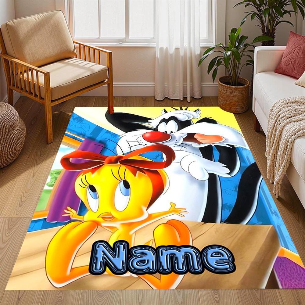 Looney Tweety Clouds Customize Your Name Area Rug Suitable for Game Room Outdoor Kitchen Balcony Anti-slip Rug Decorate Offices Wedding Party Gift