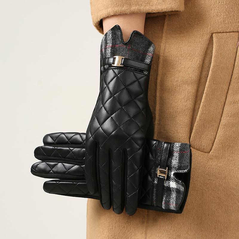 

Leather gloves women s thermal, piled and thickened winter driving gloves чорний