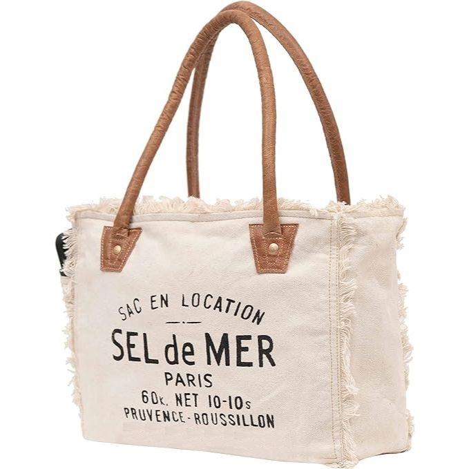 Canvas Hand Bag Upcycled Canvas & Cowhide Tote Bag Radiant Upcycled Leather Bag